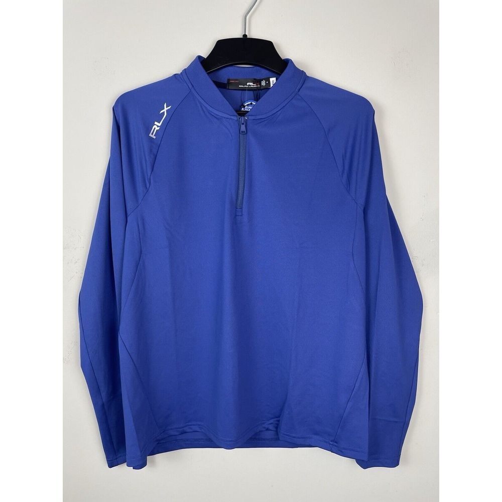 NEW RLX Ralph Lauren Quarter Zip Blade Pullover Mens Medium Blue‎ Pro Fit Golf - Picture 2 of 9
